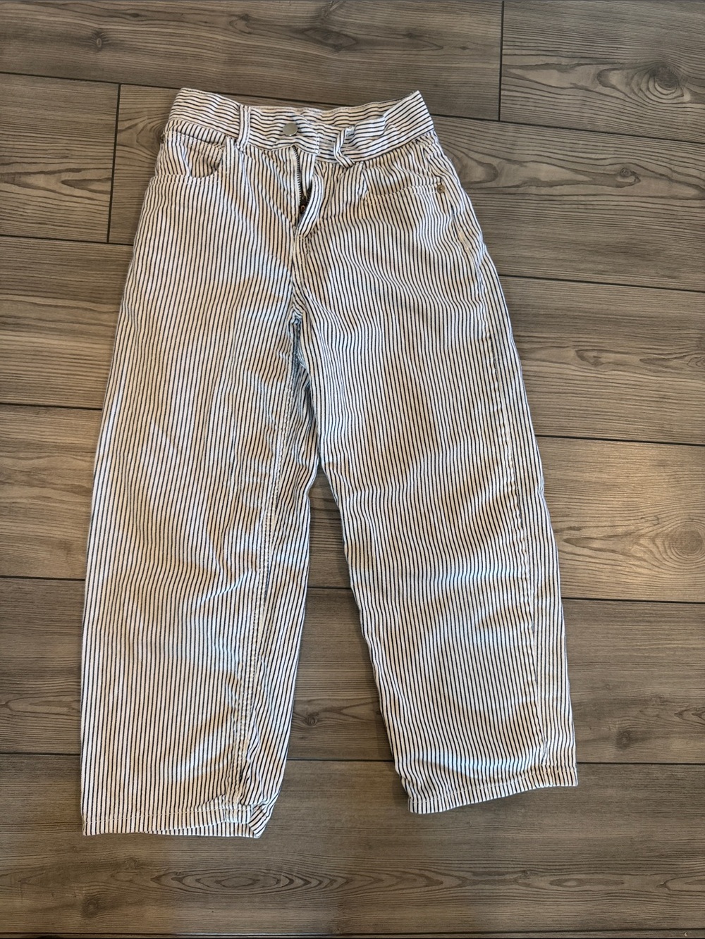 Zara White & Navy Striped Wide-Leg Jeans